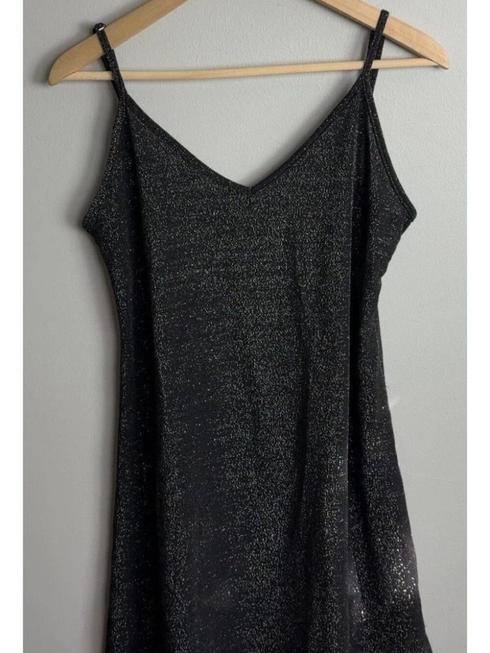 Brandy Melville Black Shimmer Cami Dress Spaghetti Strap Metallic Top One Size